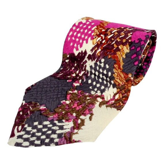 LANVIN Colorful Abstract Brown Pink White Purple Organic Design 4.5" Width Tie - Picture 1 of 3